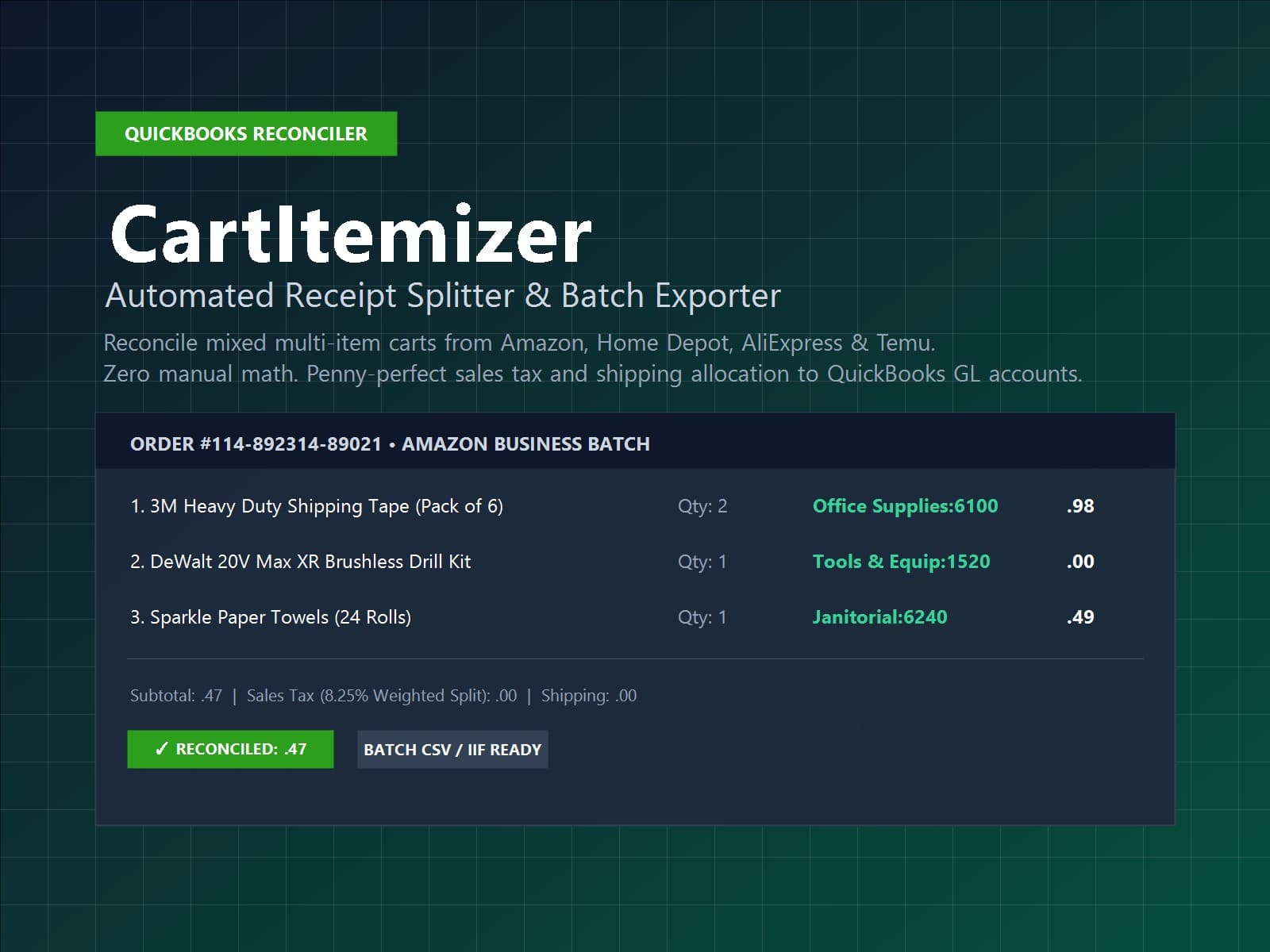 Screenshot preview of CartItemizer