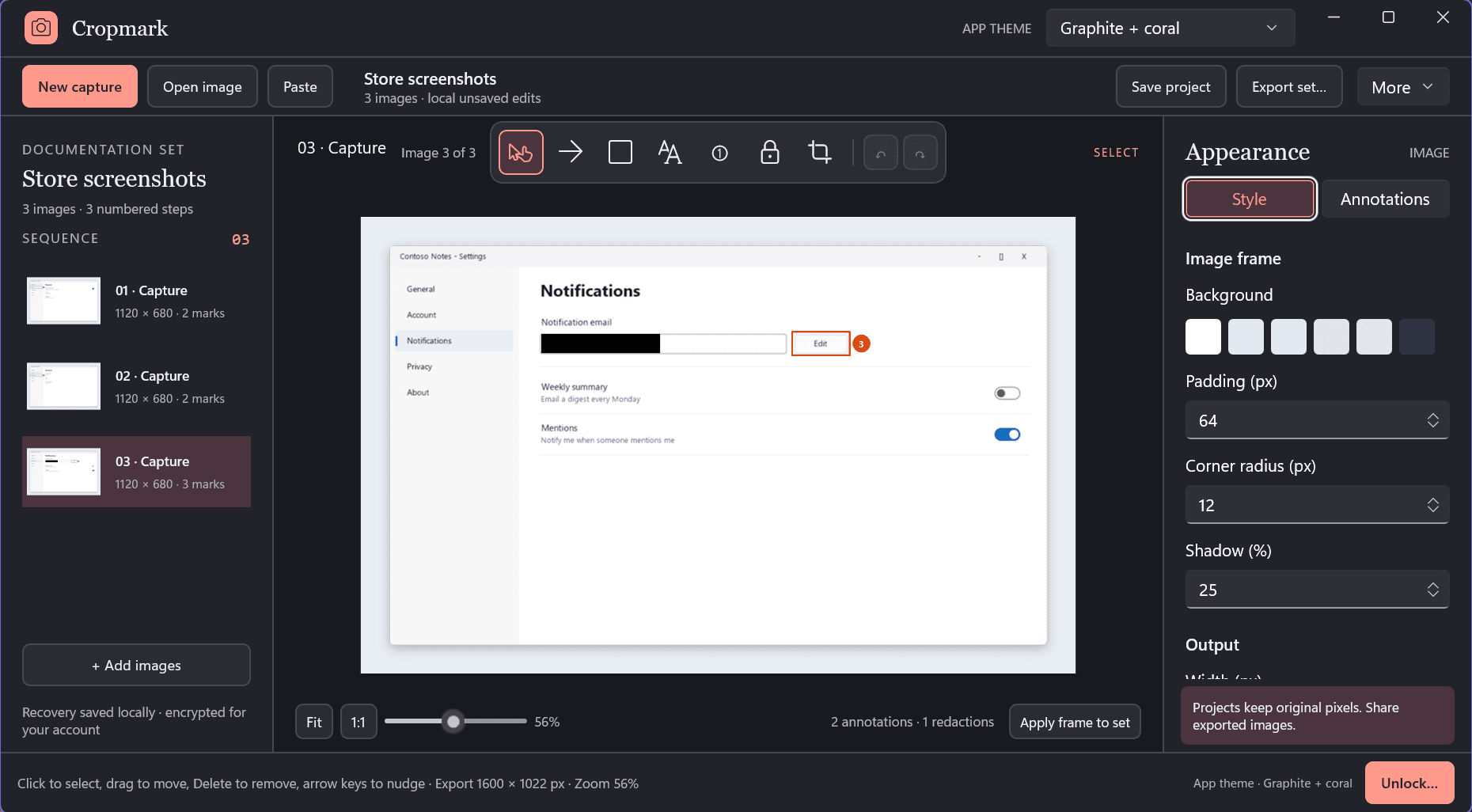 Cropmark solid destructive redaction blocks on Windows 11